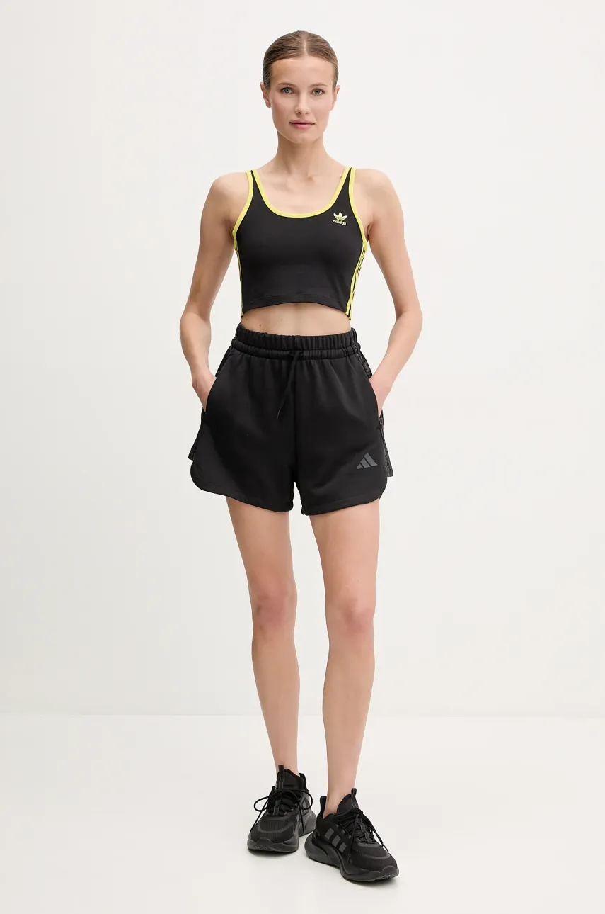 Шорты adidas W AOP Blur женские цвет чёрный с аппликацией высокая посадка JG6224 Шорты adidas W AOP Blur женские цвет чёрный с аппликацией высокая посадка JG6224