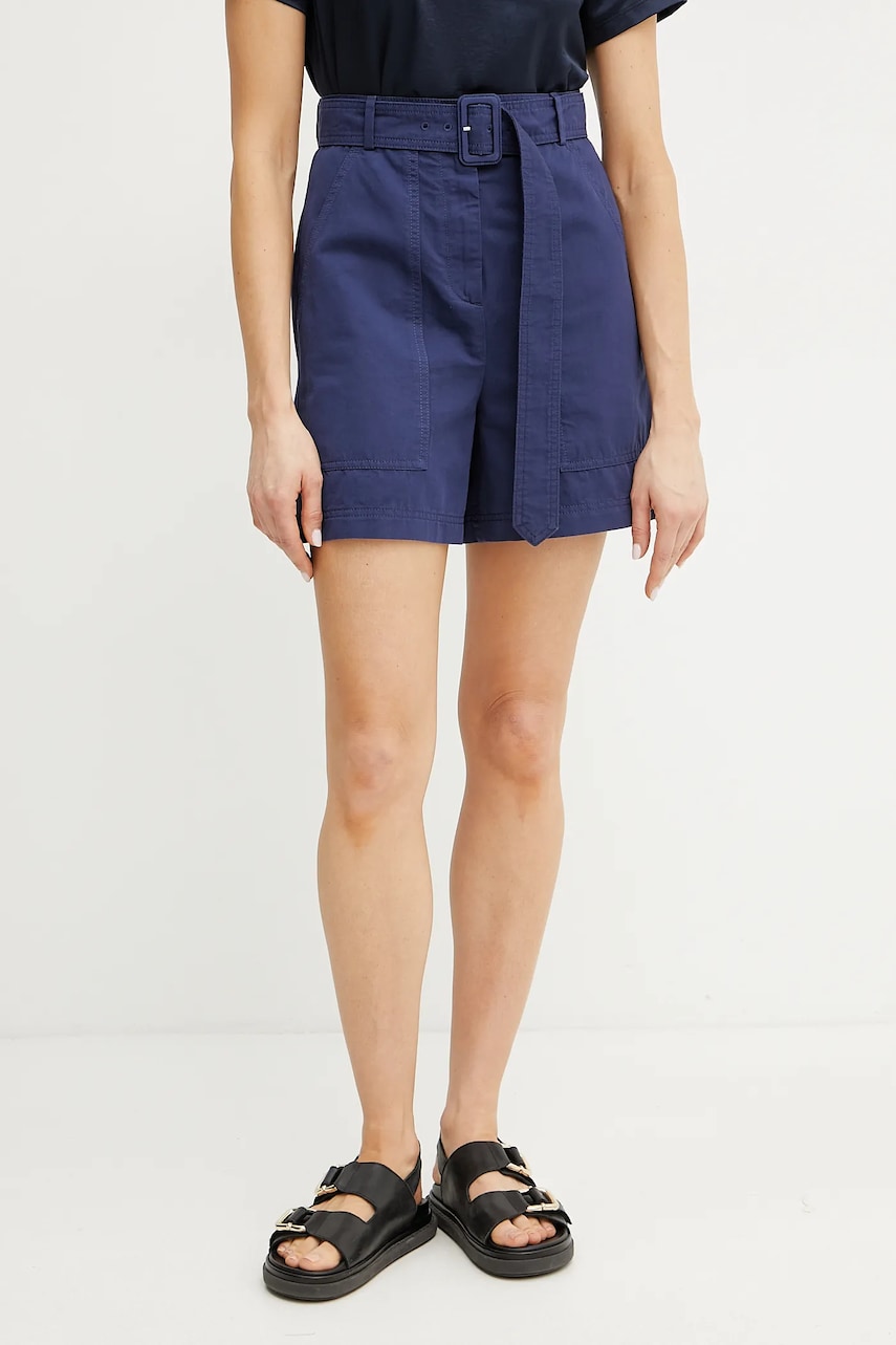 Weekend Max Mara pantaloni scurți din amestec de in femei, culoarea bleumarin, uni, high waist, 2515141012600 Weekend Max Mara pantaloni scurți din amestec de in femei, culoarea bleumarin, uni, high waist, 2515141012600