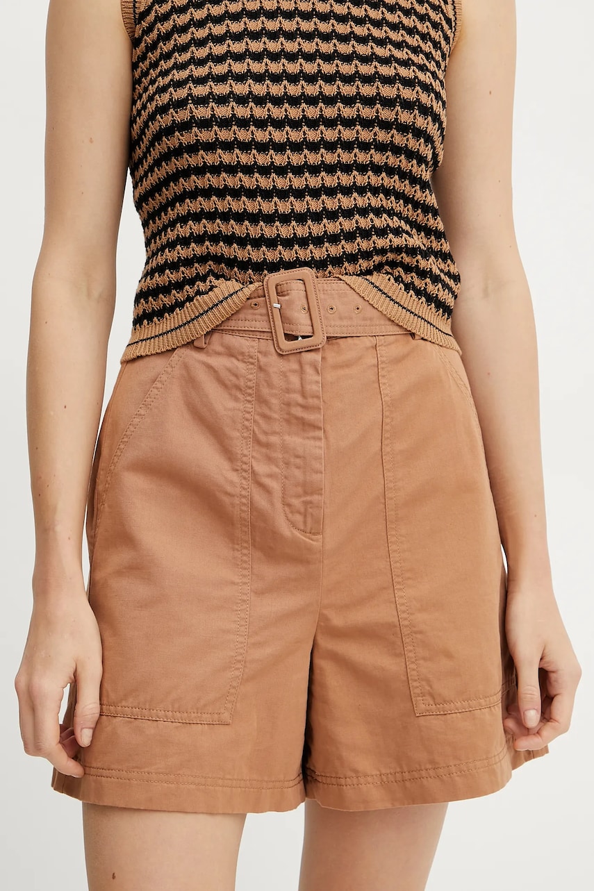 Weekend Max Mara pantaloni scurți din amestec de in femei, culoarea bej, uni, high waist, 2515141012600 Weekend Max Mara pantaloni scurți din amestec de in femei, culoarea bej, uni, high waist, 2515141012600