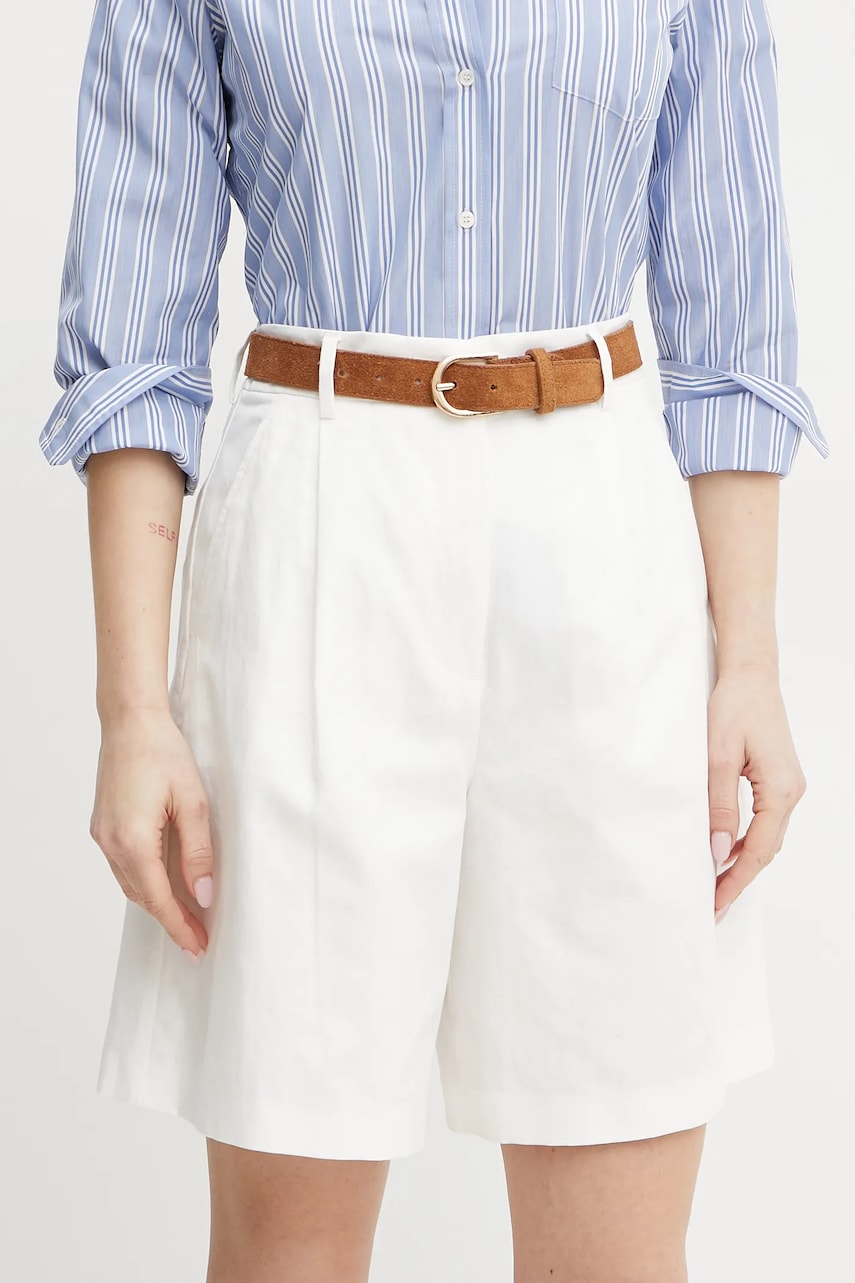 Weekend Max Mara pantaloni scurți din amestec de in femei, culoarea alb, neted, high waist, 2515141032600 Weekend Max Mara pantaloni scurți din amestec de in femei, culoarea alb, neted, high waist, 2515141032600