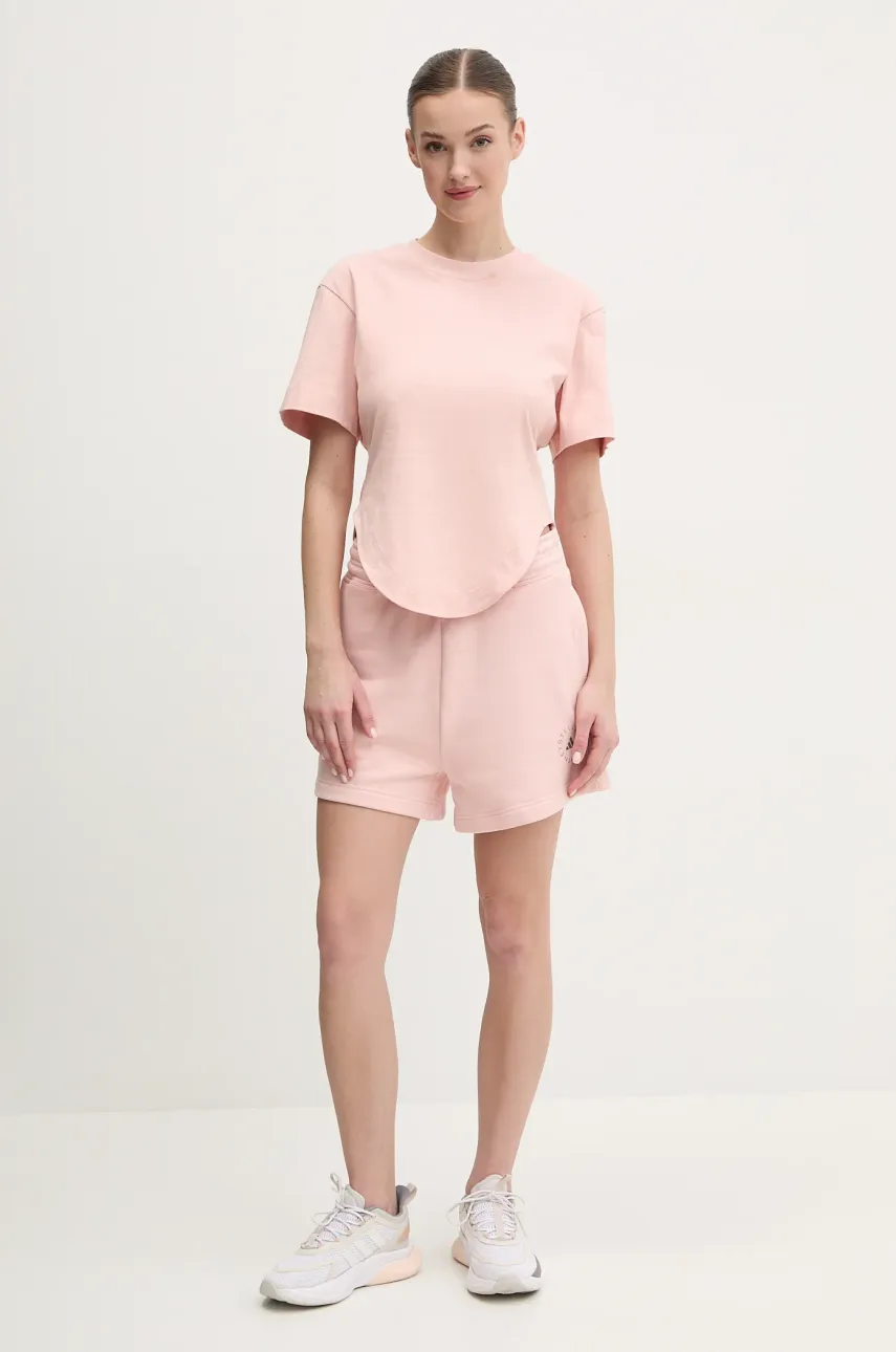 Хлопковые шорты adidas by Stella McCartney женские цвет розовый с принтом высокая посадка JI5060 Хлопковые шорты adidas by Stella McCartney женские цвет розовый с принтом высокая посадка JI5060