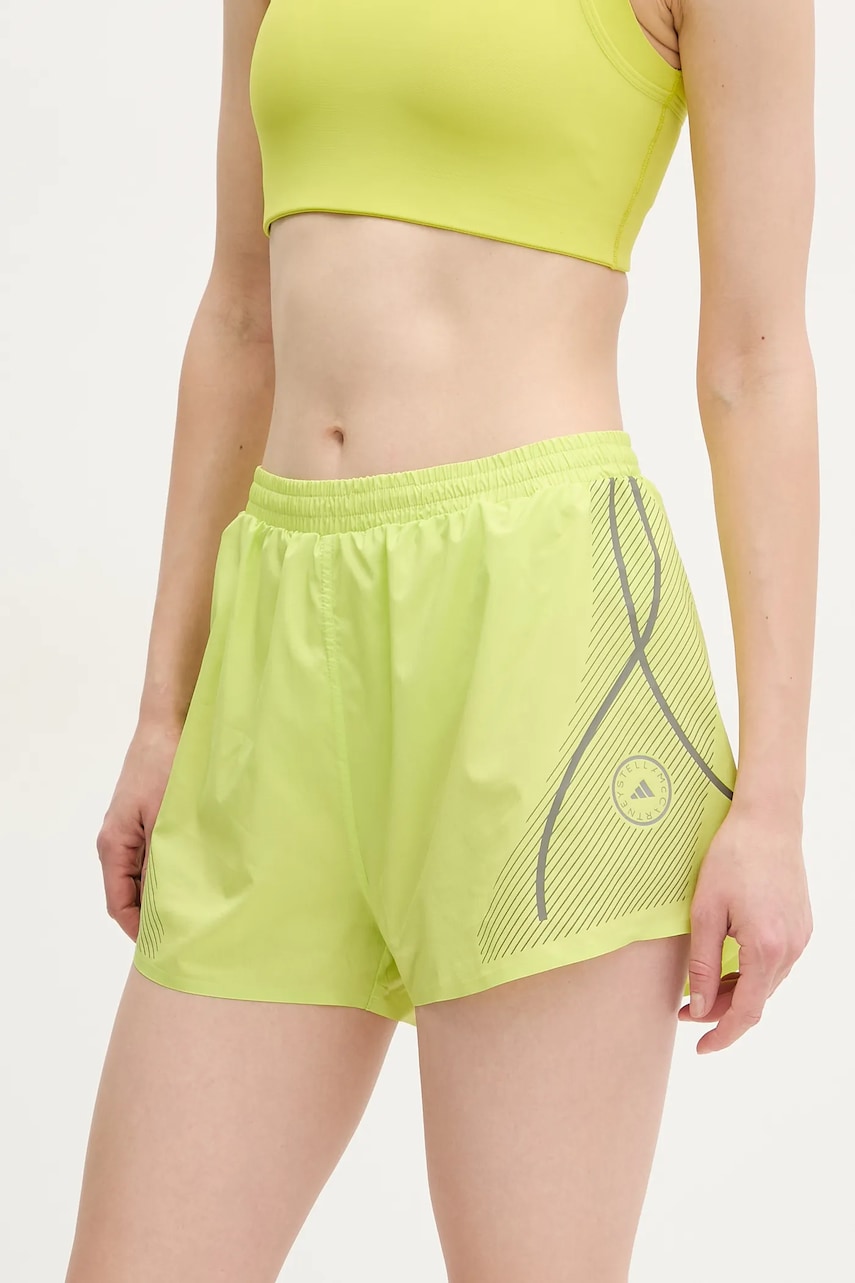 adidas by Stella McCartney pantaloni scurti femei, culoarea verde, cu imprimeu, medium waist, JI8054 adidas by Stella McCartney pantaloni scurti femei, culoarea verde, cu imprimeu, medium waist, JI8054