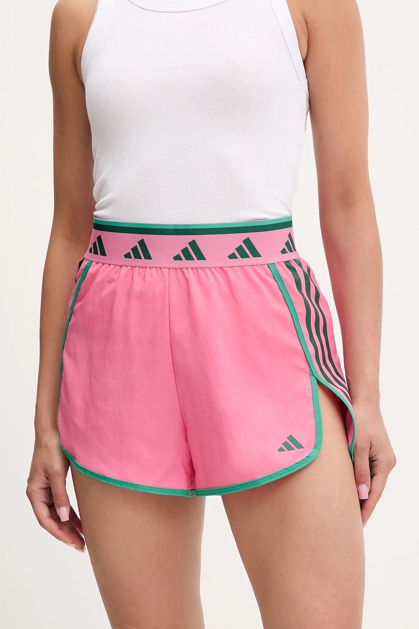 Levně Tréninkové šortky adidas Performance Hyperglam růžová barva, high waist, JE8828