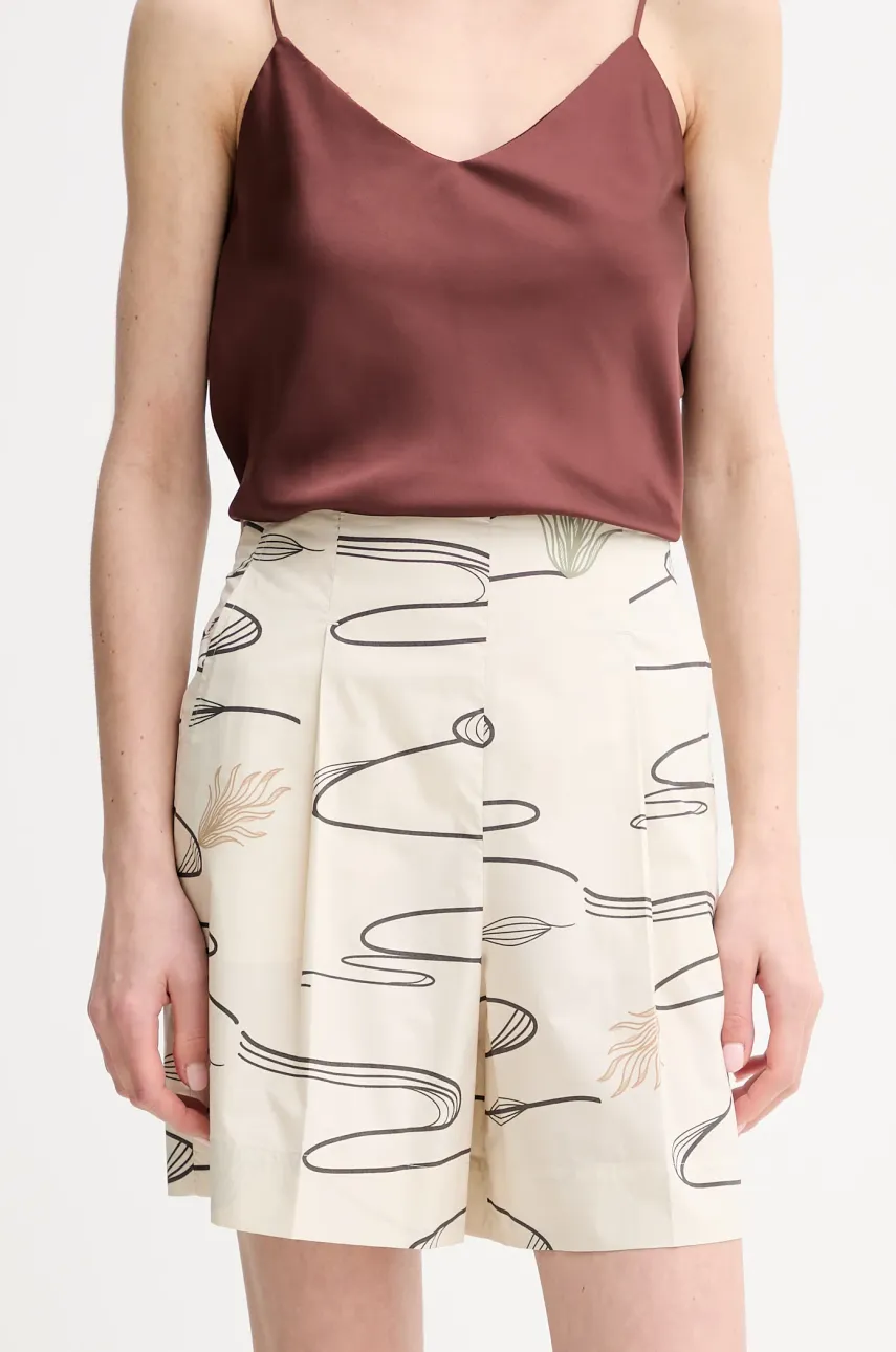 MM pantaloni scurți din bumbac femei, culoarea bej, cu imprimeu, high waist, 2516141018600