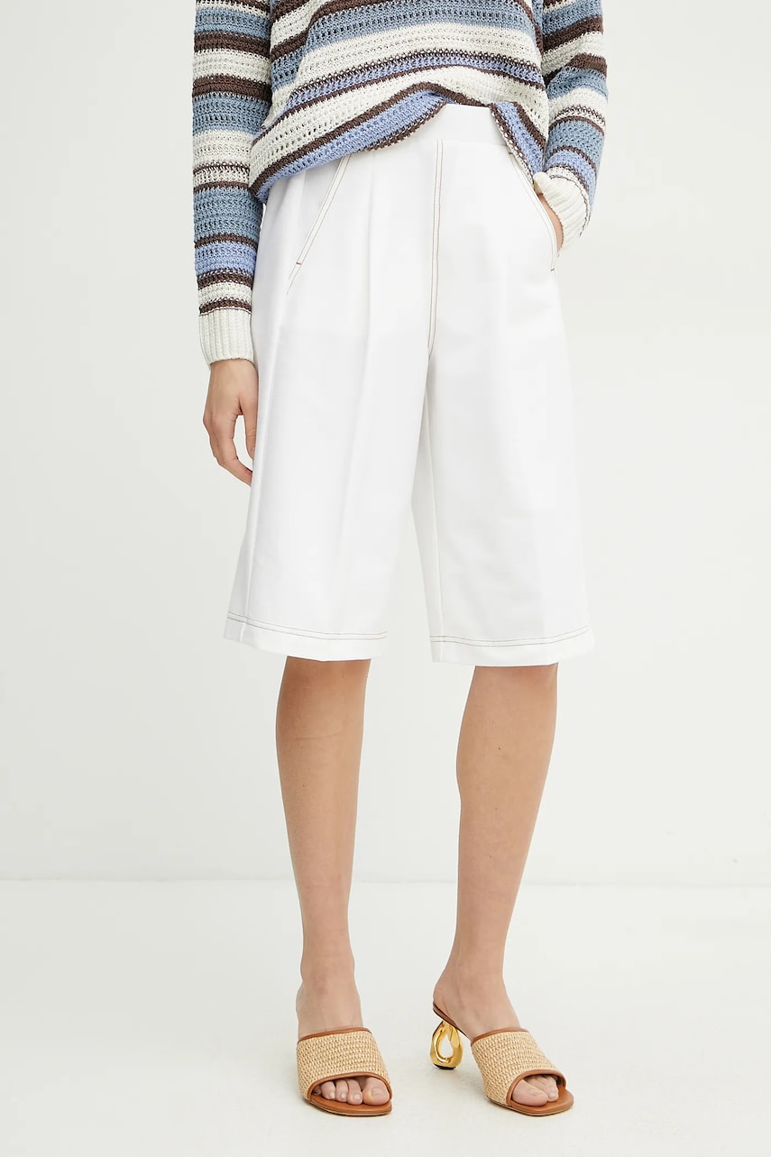 MM pantaloni scurti femei, culoarea alb, neted, high waist, 2516781027600