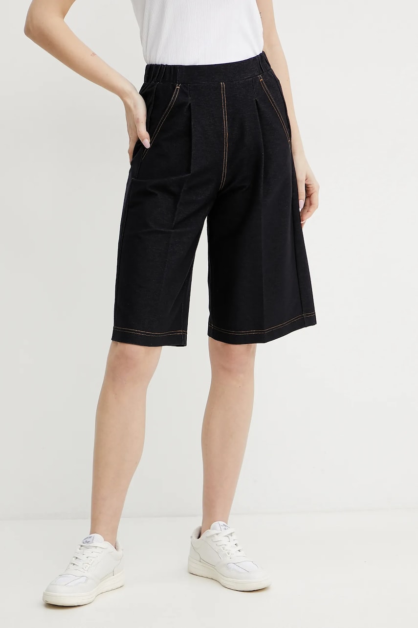 MM pantaloni scurti femei, culoarea albastru marin, neted, high waist, 2516781027600 MM pantaloni scurti femei, culoarea albastru marin, neted, high waist, 2516781027600
