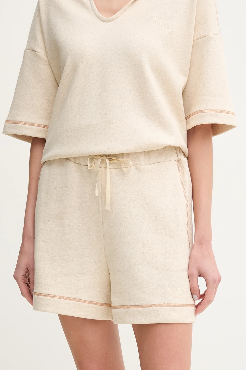 MM pantaloni scurți din amestec de in femei, culoarea bej, melanj, high waist, 2516781048600 MM pantaloni scurți din amestec de in femei, culoarea bej, melanj, high waist, 2516781048600