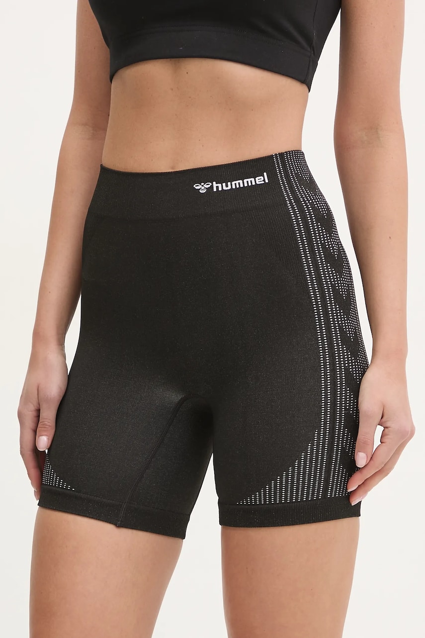 Hummel pantaloni scurți de antrenament Shaping culoarea negru, cu imprimeu, high waist, 228080 Hummel pantaloni scurți de antrenament Shaping culoarea negru, cu imprimeu, high waist, 228080
