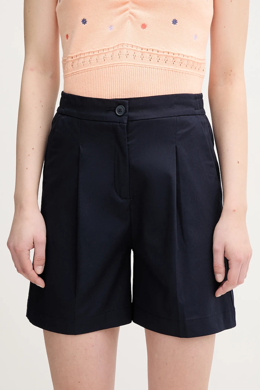 United Colors of Benetton pantaloni scurți culoarea bleumarin, uni, high waist, 40FAD901U