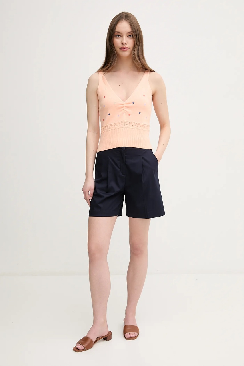 Шорты United Colors of Benetton цвет синий однотонная высокая посадка 40FAD901U