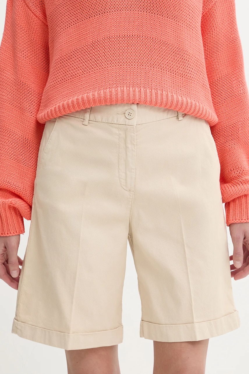 Levně Kraťasy United Colors of Benetton dámské, béžová barva, hladké, high waist, 4CDRD901W