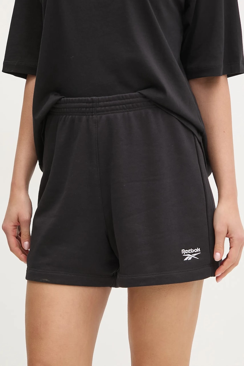 Reebok Classic pantaloni scurti femei, culoarea negru, neted, high waist, 100221535 Reebok Classic pantaloni scurti femei, culoarea negru, neted, high waist, 100221535