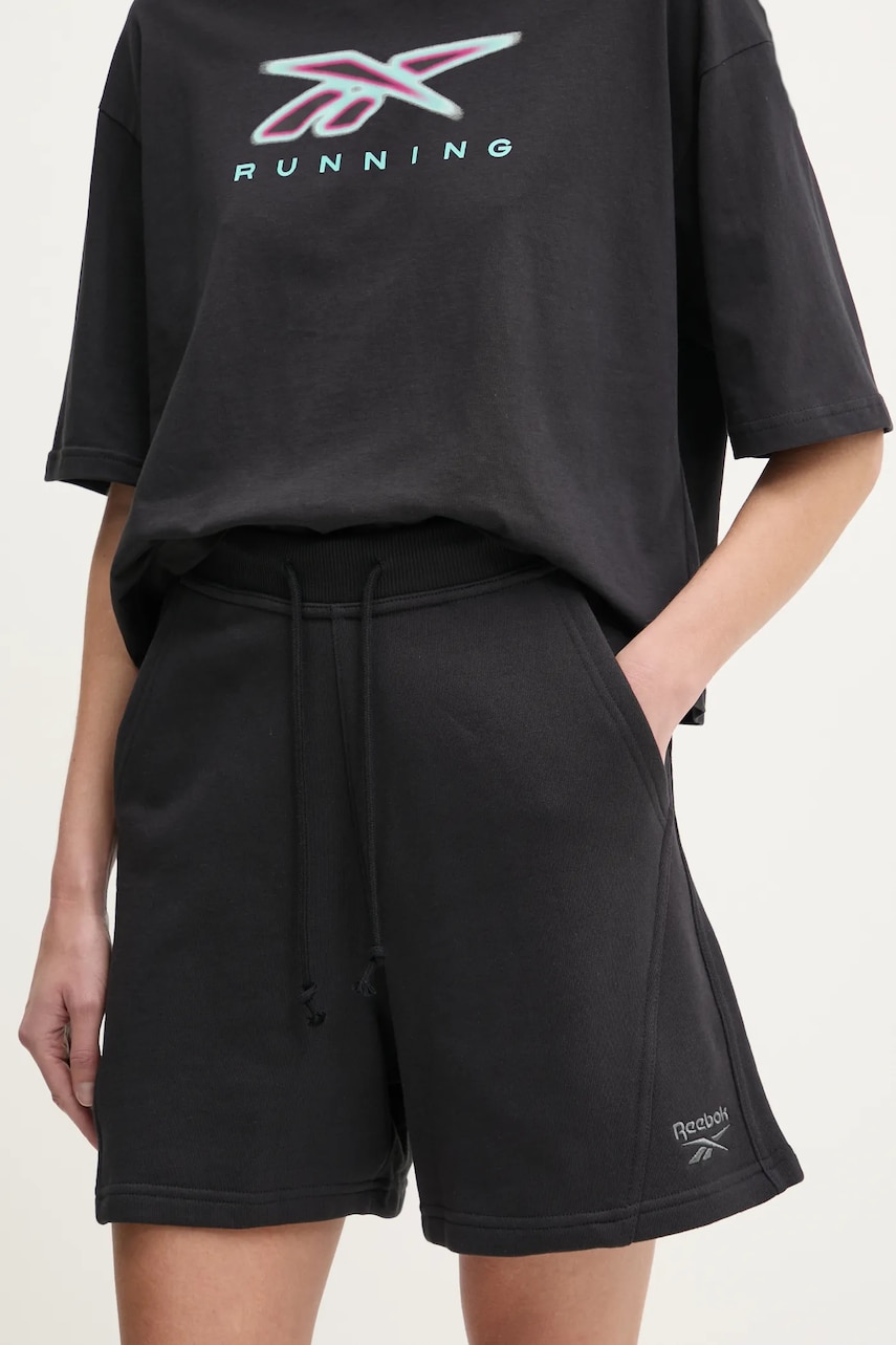 Reebok Classic pantaloni scurti din bumbac culoarea negru, neted, medium waist, 100214095 Reebok Classic pantaloni scurti din bumbac culoarea negru, neted, medium waist, 100214095