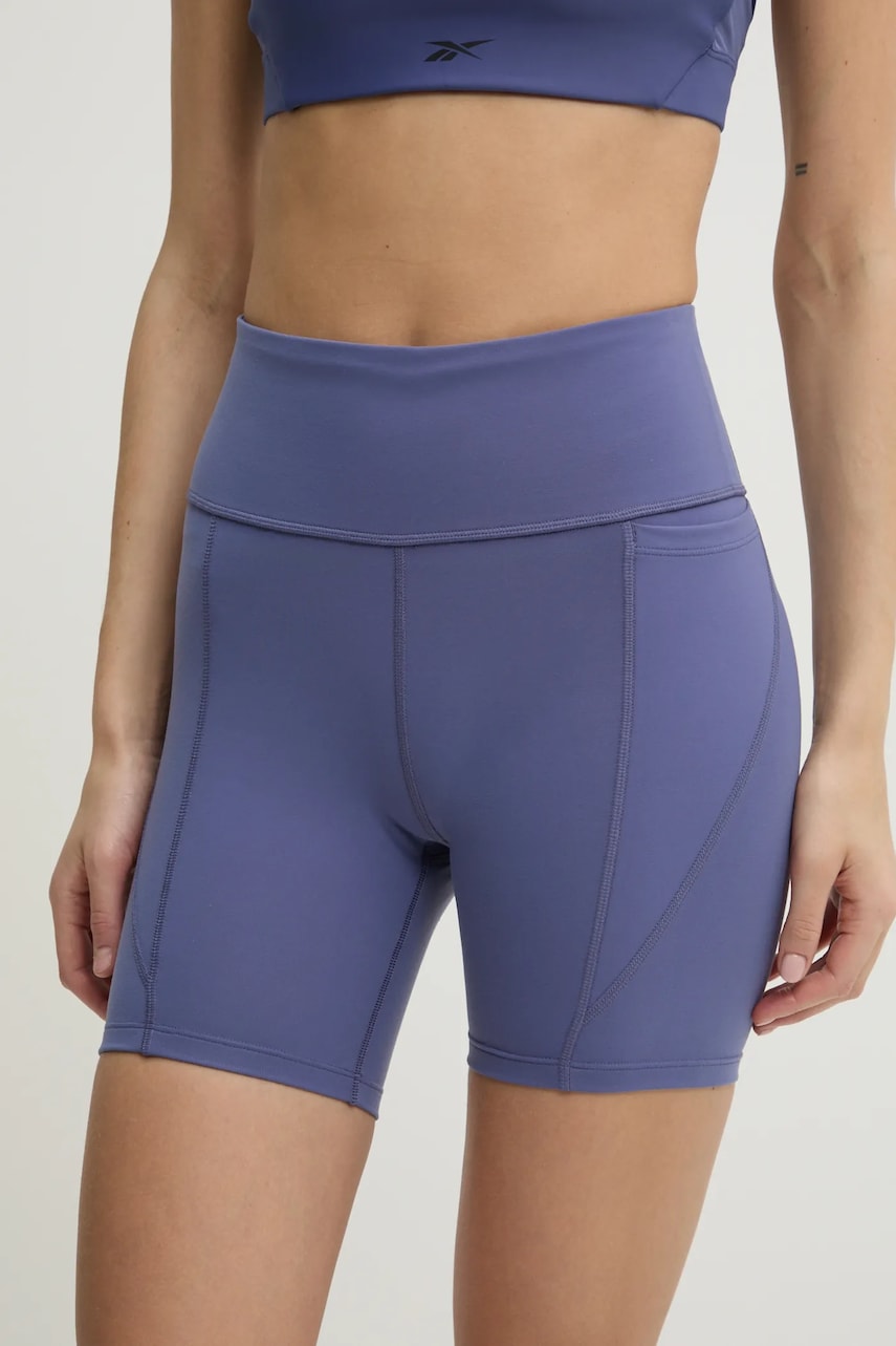 Reebok pantaloni scurți de antrenament LUX Collection culoarea violet, uni, high waist, 100214846 Reebok pantaloni scurți de antrenament LUX Collection culoarea violet, uni, high waist, 100214846