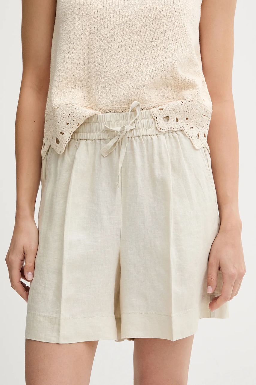Levně Lněné kraťasy United Colors of Benetton dámské, béžová barva, high waist, 4AGHD901T