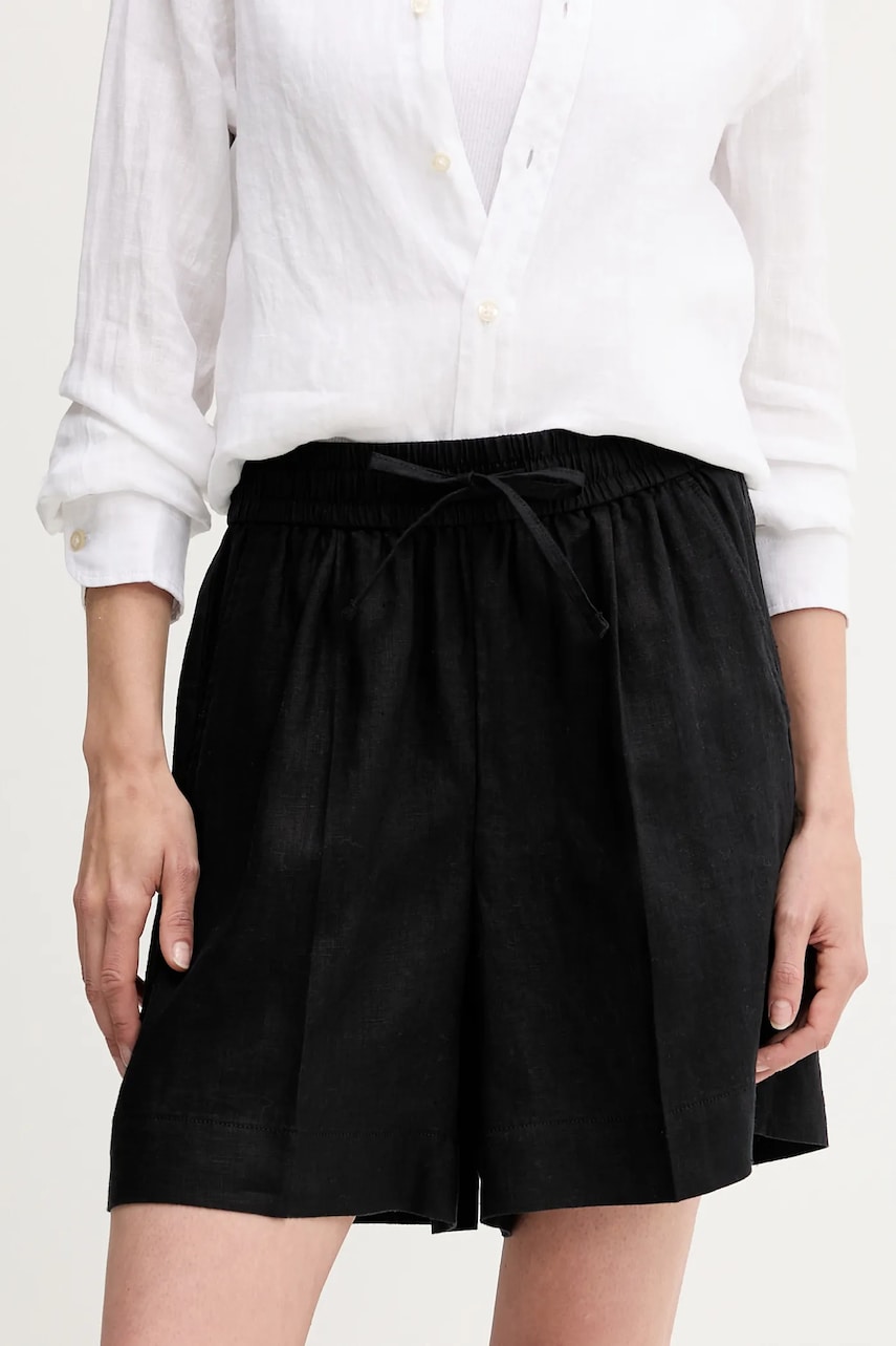 United Colors of Benetton pantaloni scurți din in culoarea negru, uni, high waist, 4AGHD901T