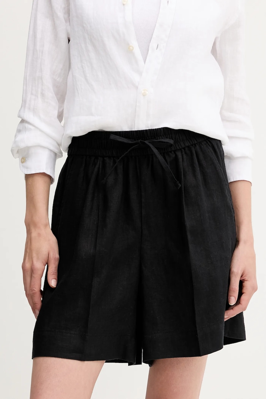 United Colors of Benetton pantaloni scurți din in culoarea negru, uni, high waist, 4AGHD901T