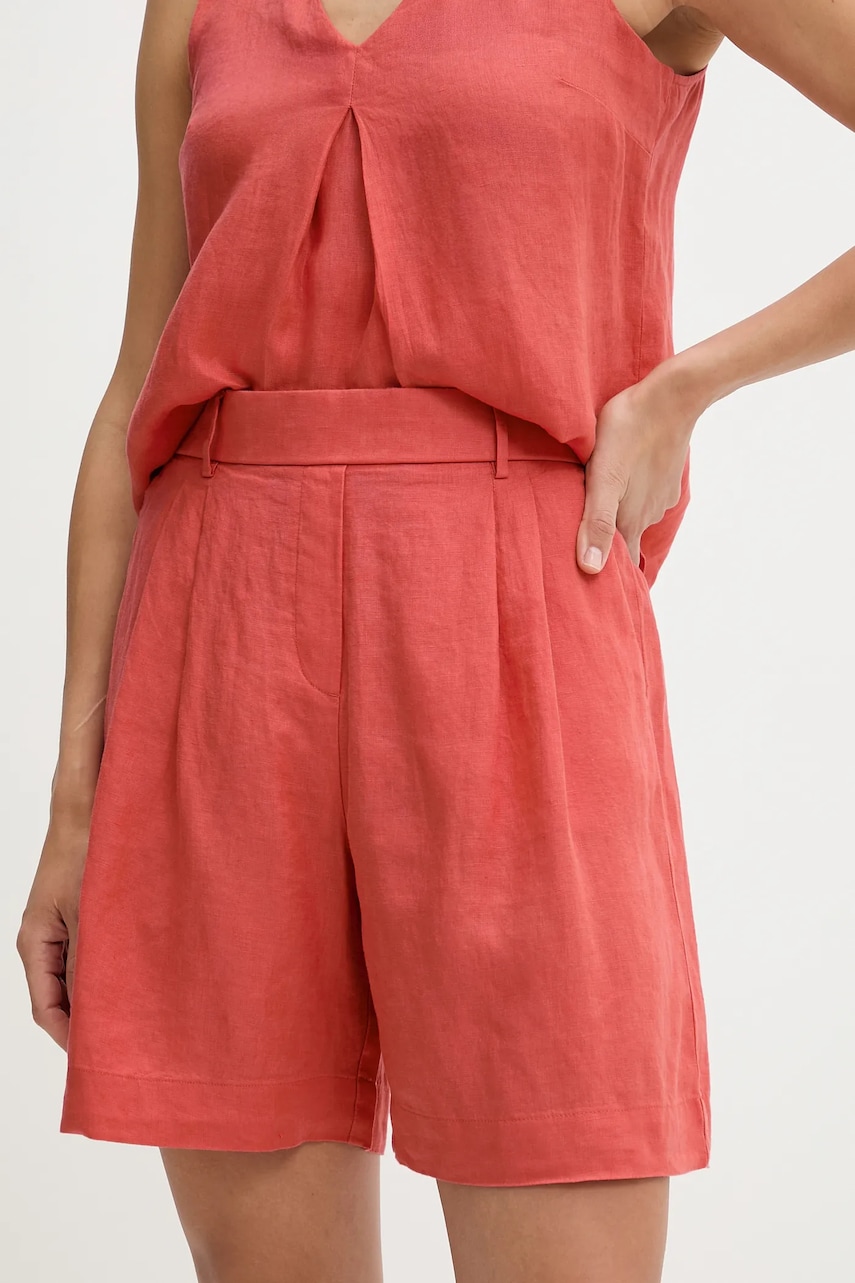 United Colors of Benetton pantaloni scurti din in culoarea rosu, uni, high waist, 4AGHD901V
