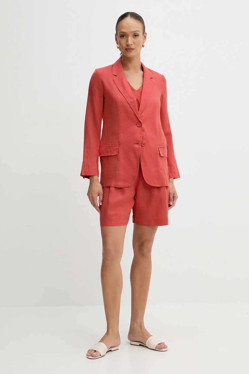 Льняные шорты United Colors of Benetton цвет красный однотонная высокая посадка 4AGHD901V