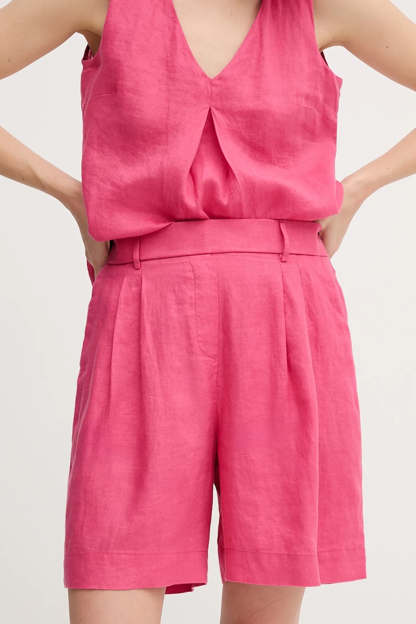 Levně Lněné kraťasy United Colors of Benetton růžová barva, high waist, 4AGHD901V