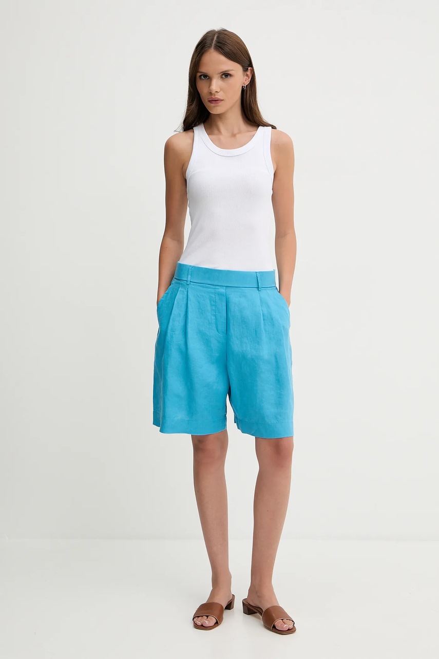 Льняные шорты United Colors of Benetton однотонная высокая посадка 4AGHD901V