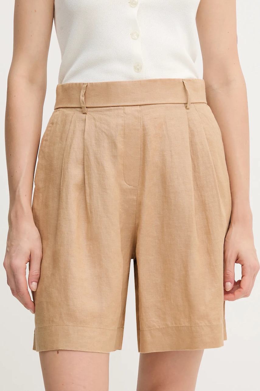 Levně Lněné kraťasy United Colors of Benetton béžová barva, high waist, 4AGHD901V