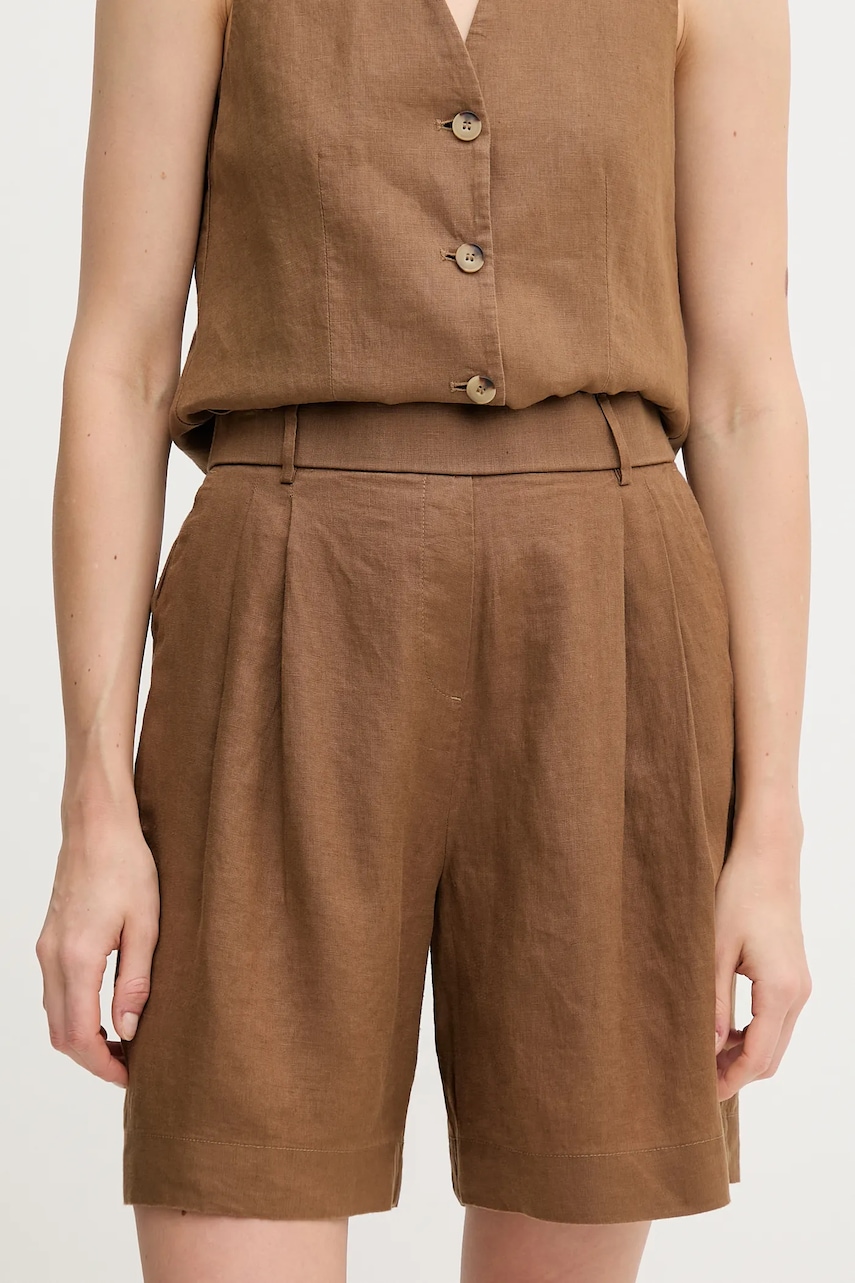 United Colors of Benetton pantaloni scurți din in culoarea maro, uni, high waist, 4AGHD901V