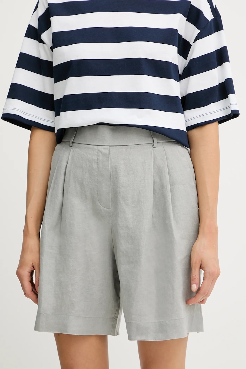 United Colors of Benetton pantaloni scurți din in culoarea gri, uni, high waist, 4AGHD901V