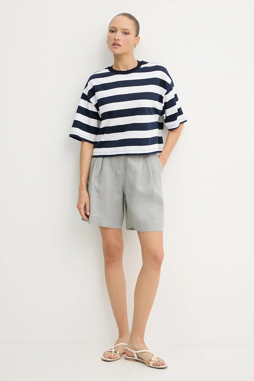 Льняные шорты United Colors of Benetton цвет серый однотонная высокая посадка 4AGHD901V