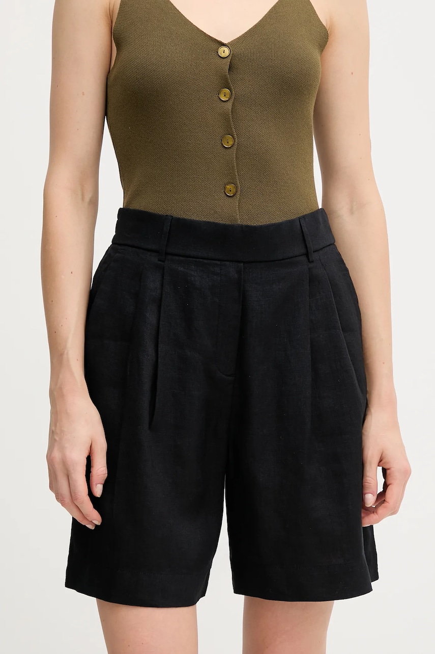 United Colors of Benetton pantaloni scurți din in culoarea negru, uni, high waist, 4AGHD901V