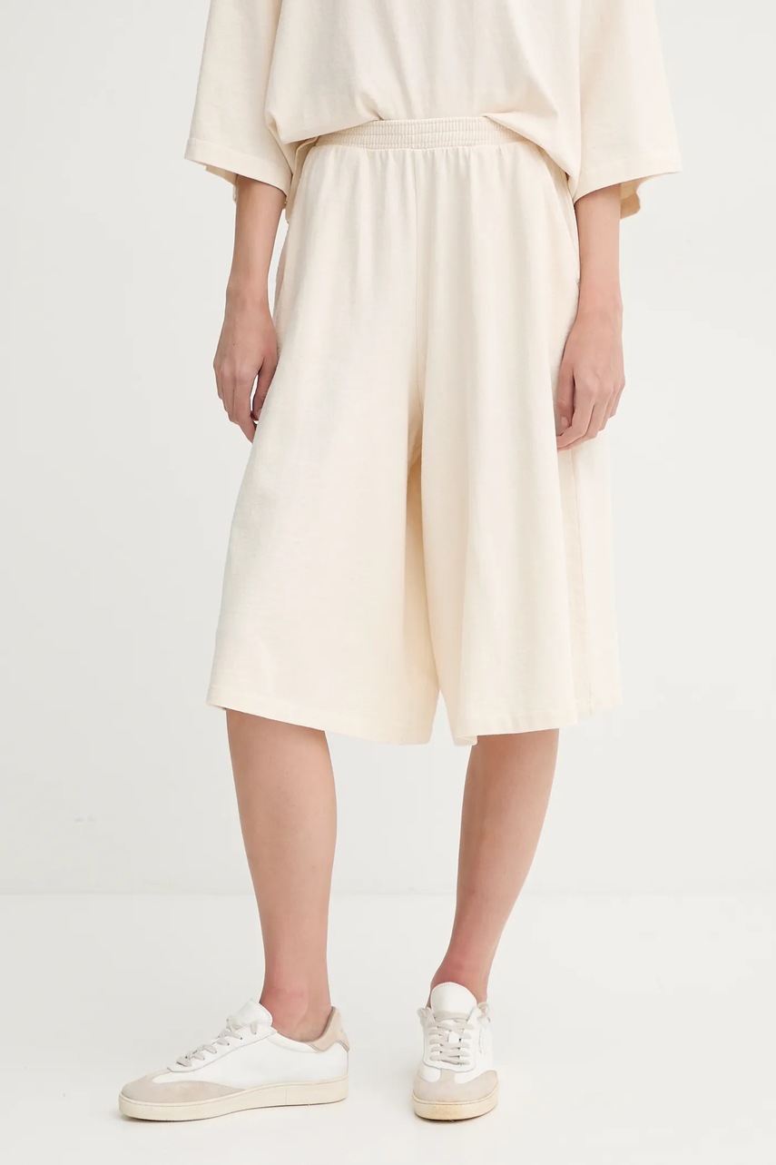 American Vintage pantaloni scurți din bumbac femei, culoarea bej, uni, high waist, JUB09AE25