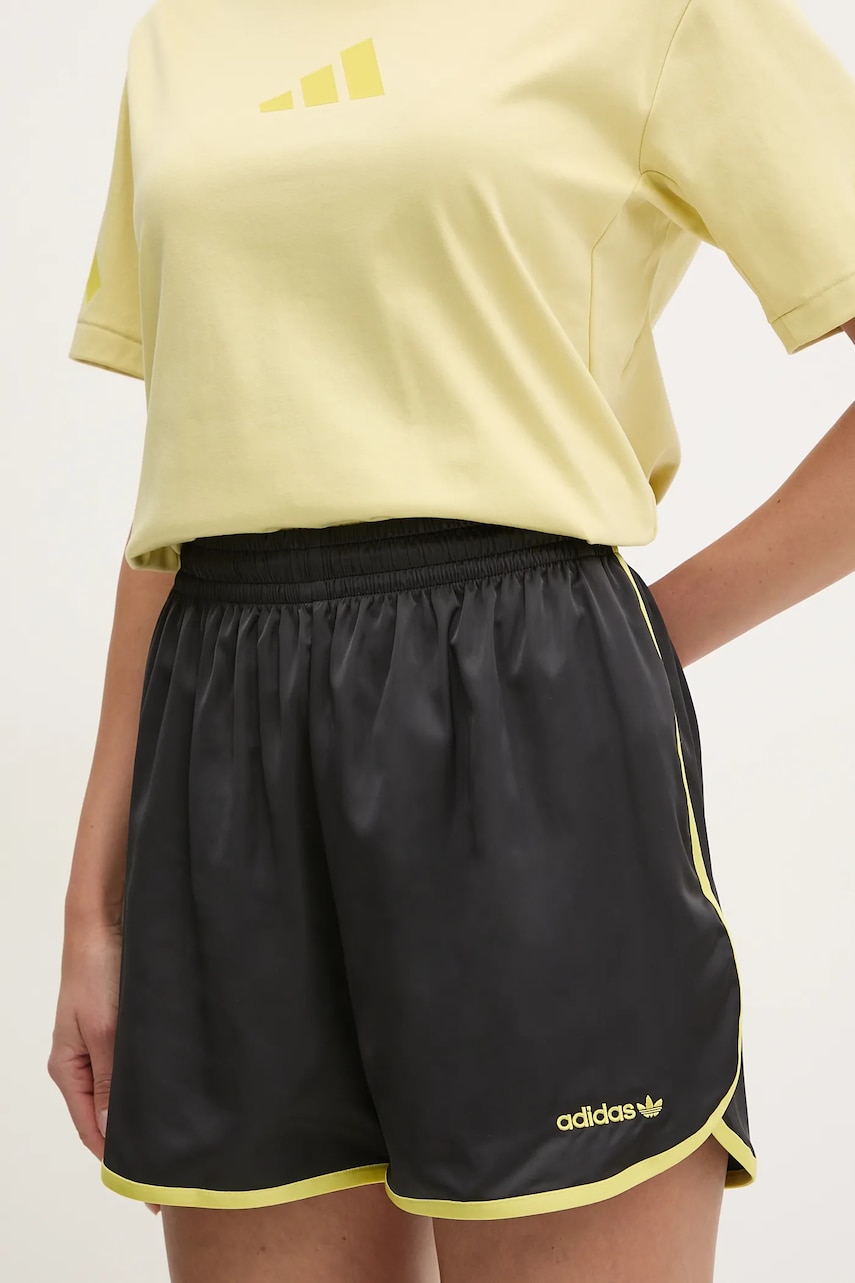 adidas Originals pantaloni scurti Linear femei, culoarea negru, cu imprimeu, medium waist, JD2727 adidas Originals pantaloni scurti Linear femei, culoarea negru, cu imprimeu, medium waist, JD2727