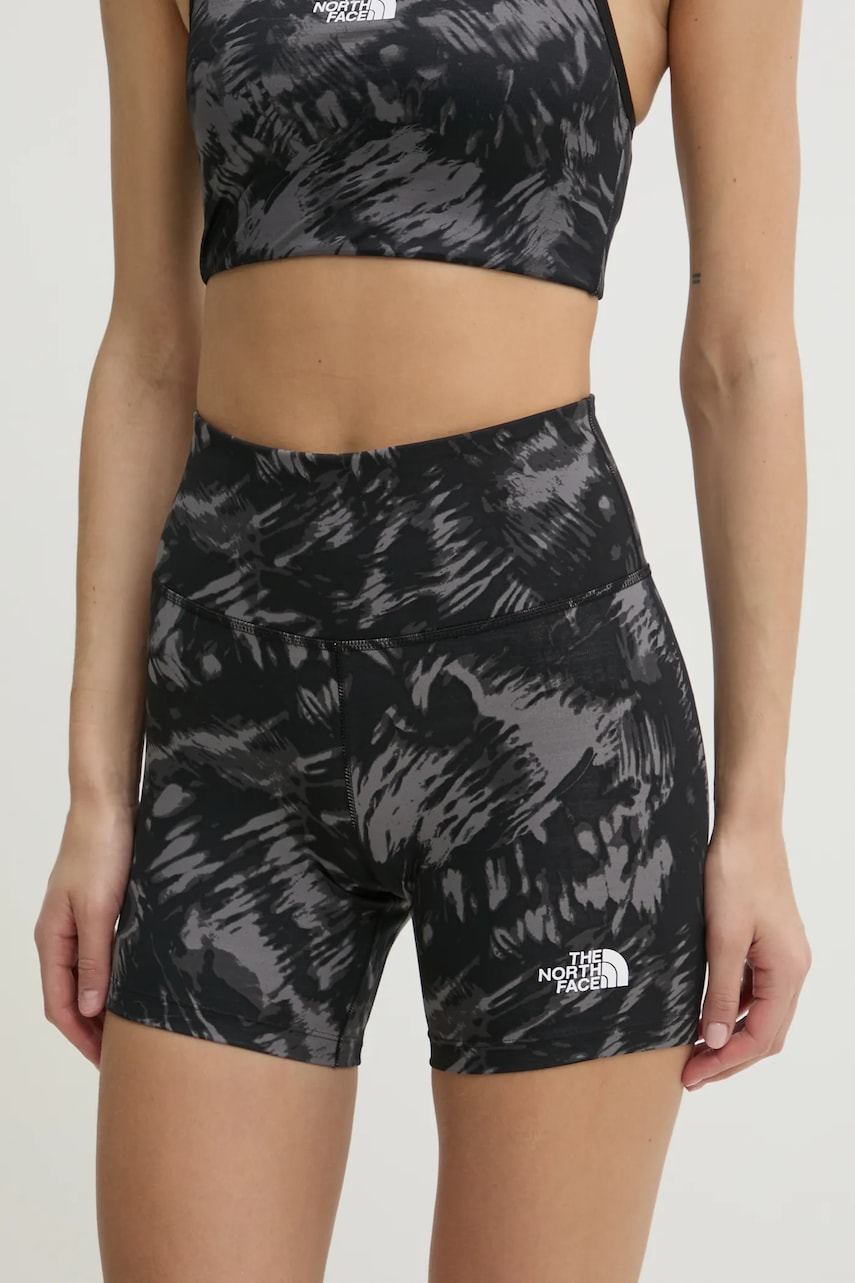 The North Face pantaloni scurți sport Flex femei, culoarea negru, cu imprimeu, high waist, NF0A8BQR8R41 The North Face pantaloni scurți sport Flex femei, culoarea negru, cu imprimeu, high waist, NF0A8BQR8R41