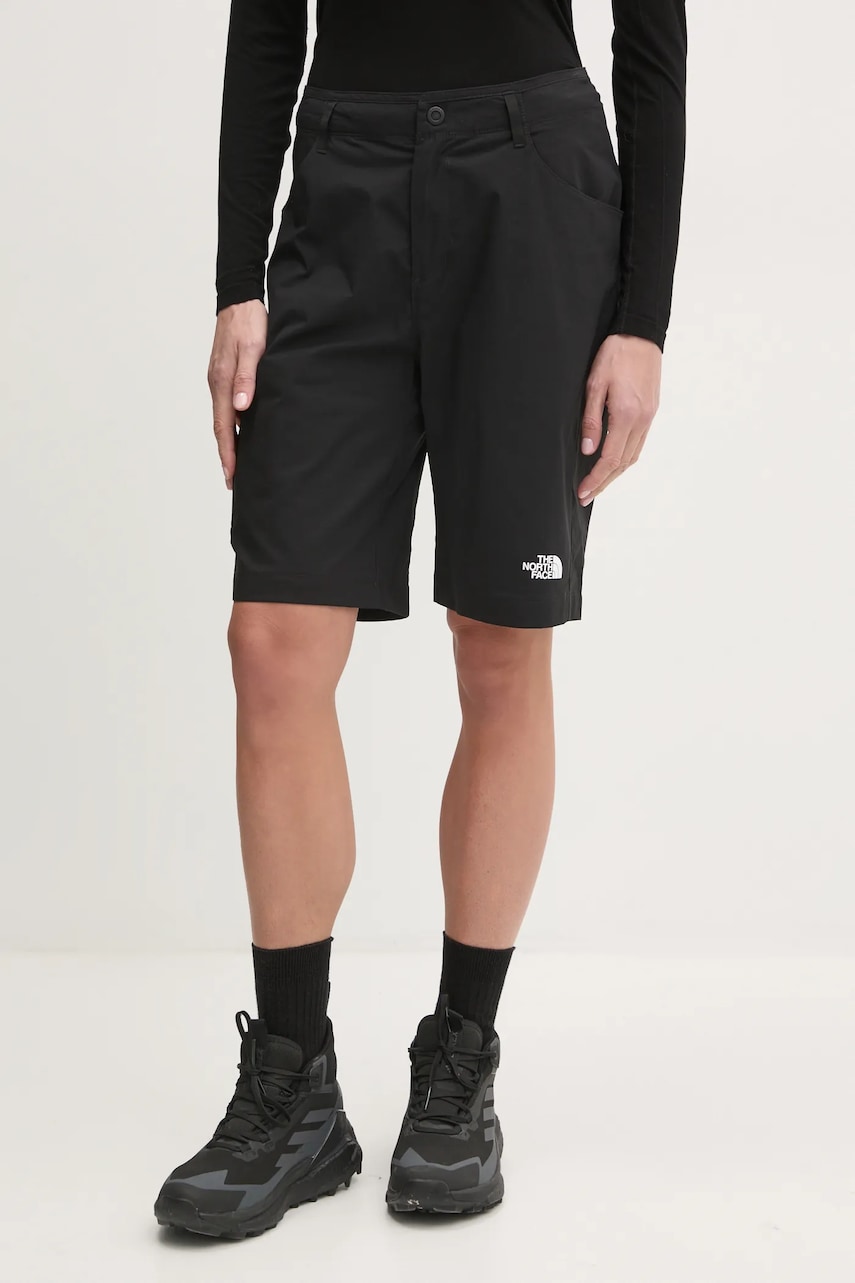 The North Face pantaloni scurți outdoor Exploration culoarea negru, neted, high waist, NF0A8BS3JK31 The North Face pantaloni scurți outdoor Exploration culoarea negru, neted, high waist, NF0A8BS3JK31