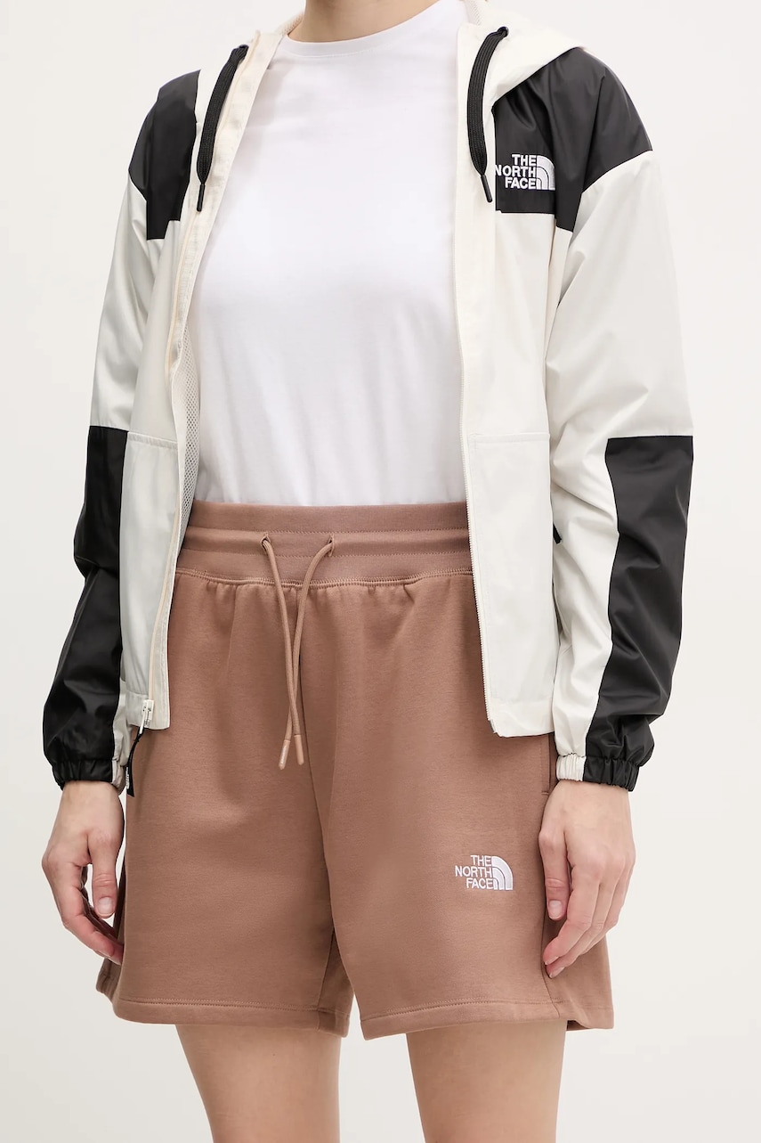 The North Face pantaloni scurți Essential Relaxed femei, culoarea maro, cu imprimeu, high waist, NF0A8C2F6IH1 The North Face pantaloni scurți Essential Relaxed femei, culoarea maro, cu imprimeu, high waist, NF0A8C2F6IH1