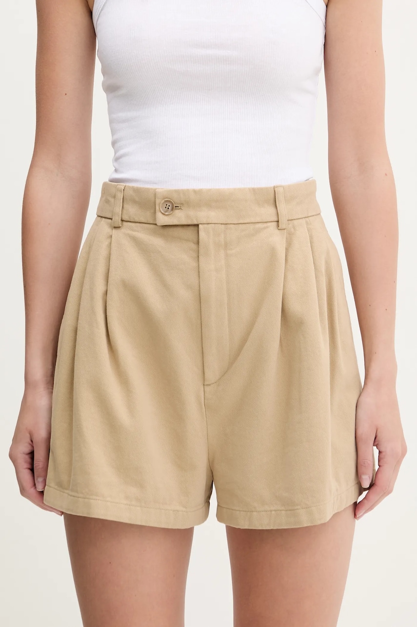 Filippa K pantaloni scurți din bumbac culoarea bej, uni, high waist, 31368