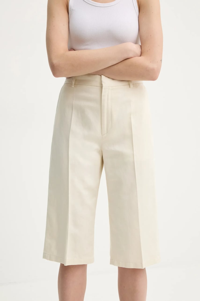 Filippa K pantaloni scurți din amestec de in culoarea bej, modelator, high waist, 31428 Filippa K pantaloni scurți din amestec de in culoarea bej, modelator, high waist, 31428