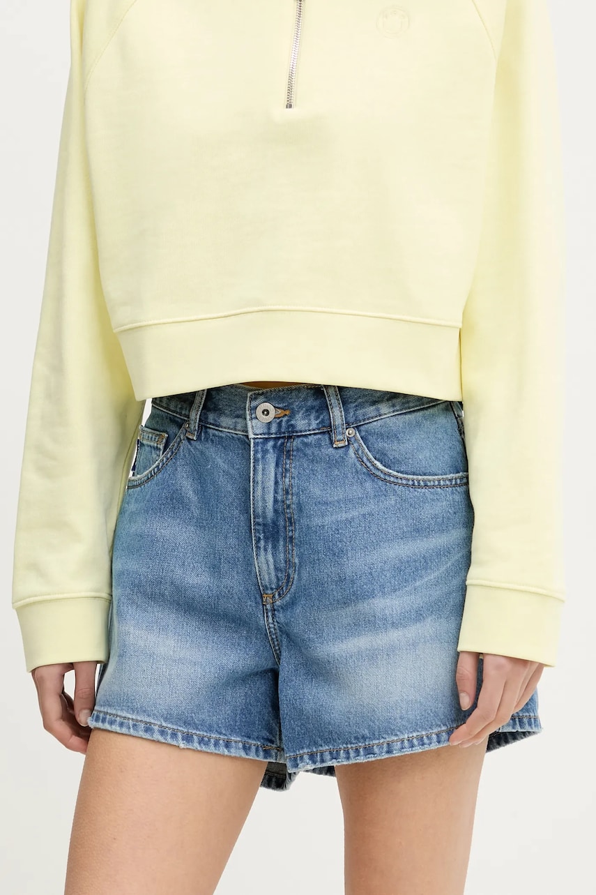 Hugo Blue pantaloni scurți jeans femei, uni, high waist, 50540565
