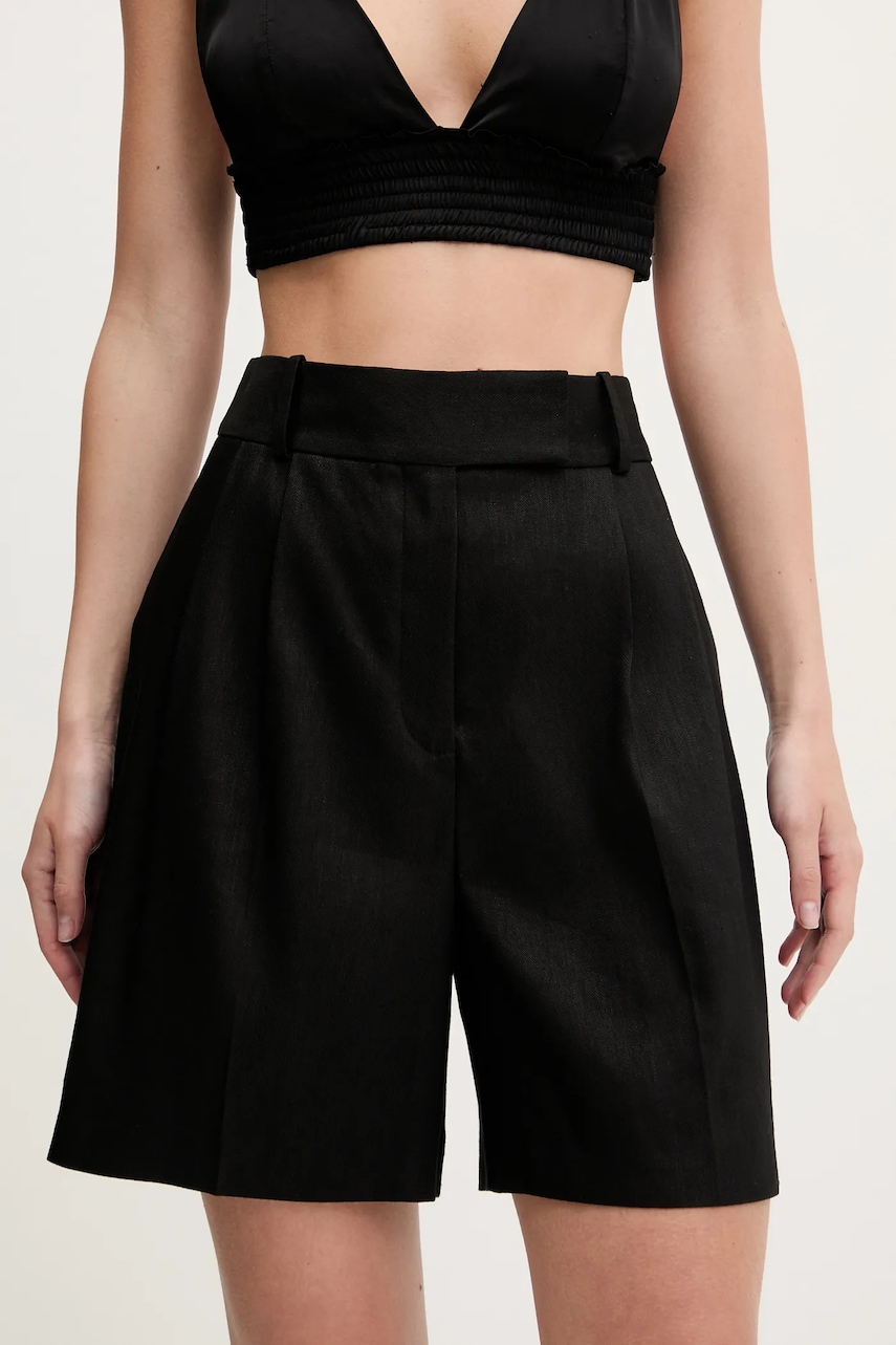HUGO pantaloni scurți din lână culoarea negru, uni, high waist, 50537634