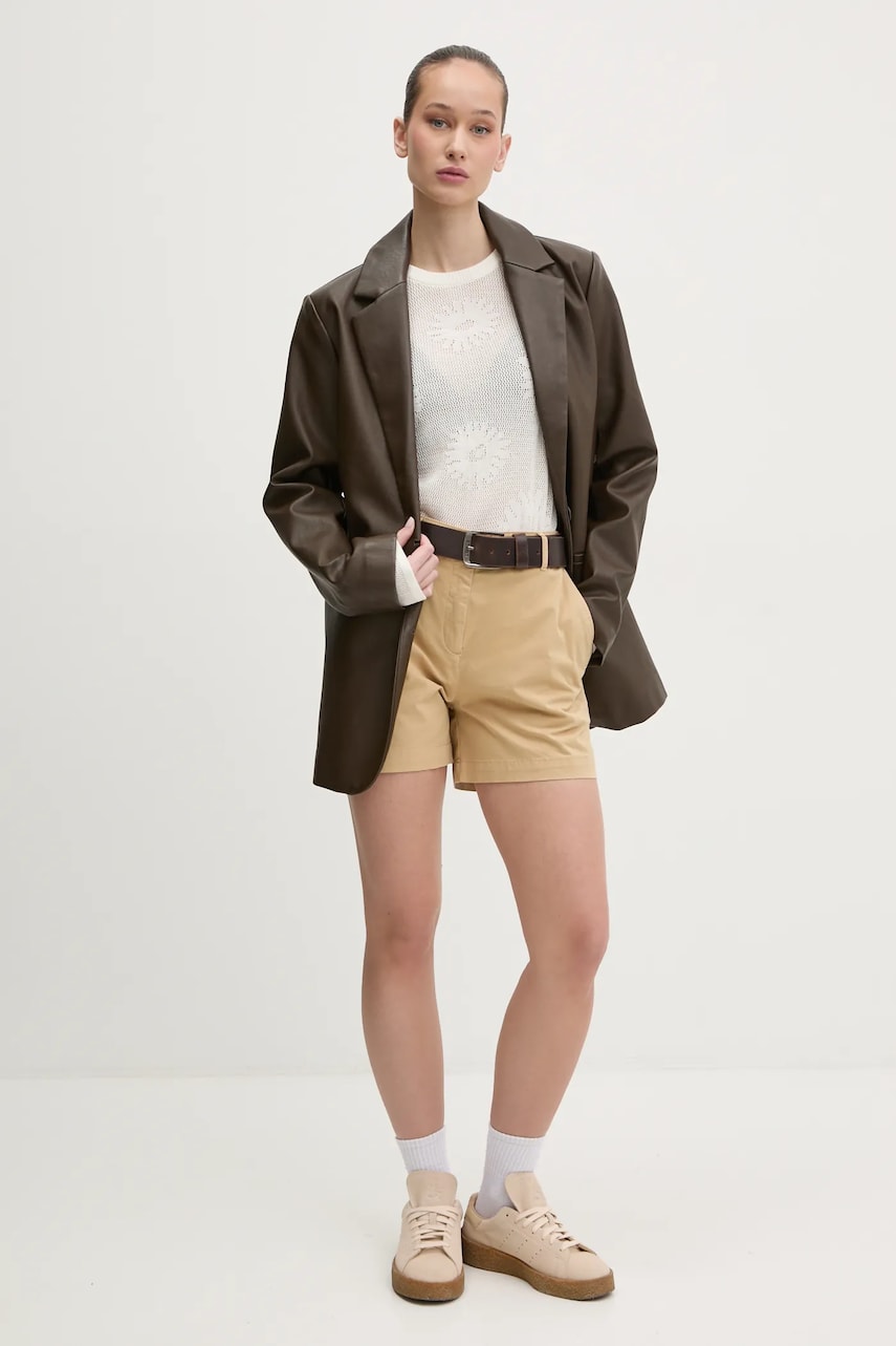 Шорты HUGO женские цвет бежевый однотонные высокая посадка 50538930 Шорты HUGO женские цвет бежевый однотонные высокая посадка 50538930