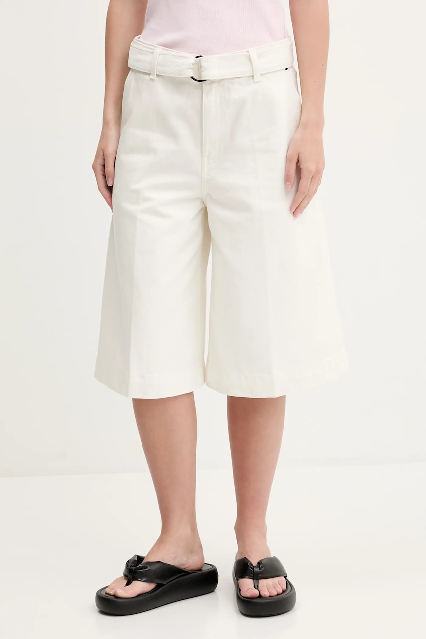 HUGO pantaloni scurți din bumbac culoarea bej, uni, high waist, 50535348