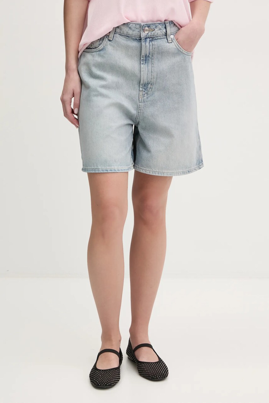 HUGO pantaloni scurți jeans femei, uni, high waist, 50538863