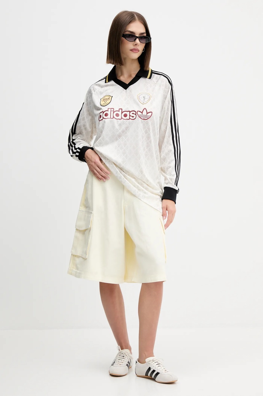 Хлопковые шорты adidas Originals Cargo Jorts цвет бежевый однотонные высокая посадка JD0138 Хлопковые шорты adidas Originals Cargo Jorts цвет бежевый однотонные высокая посадка JD0138