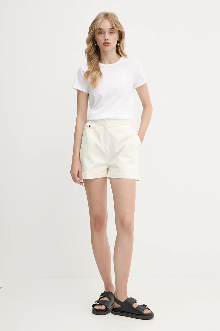 Шорты BOSS Orange цвет бежевый однотонная высокая посадка 50540402