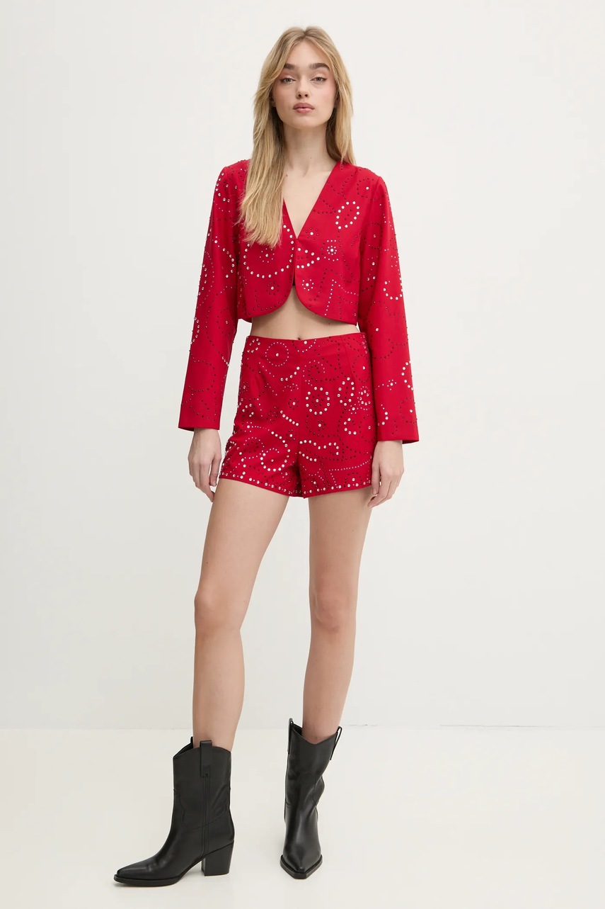 Шорты Never Fully Dressed Gem женские цвет красный с аппликацией высокая посадка NFDTR423 Шорты Never Fully Dressed Gem женские цвет красный с аппликацией высокая посадка NFDTR423