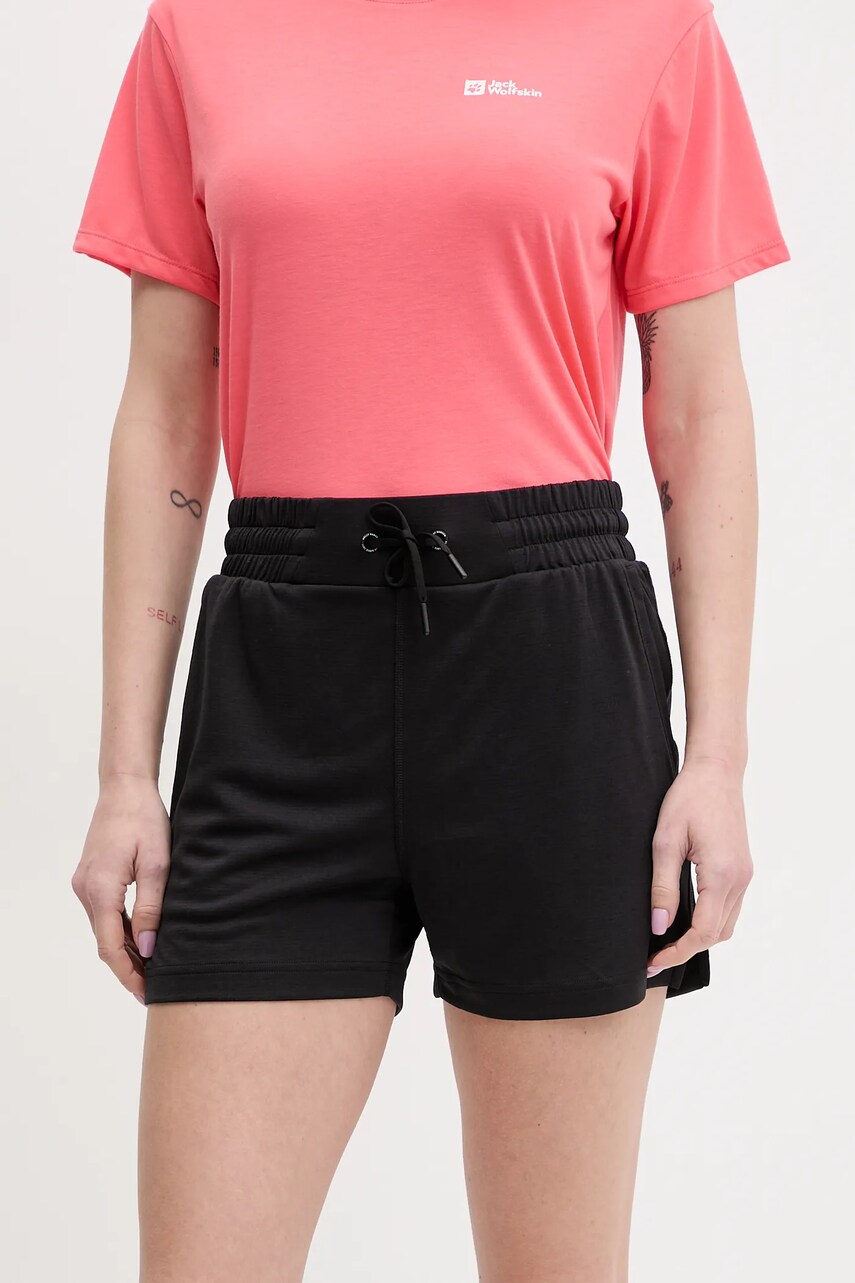 Helly Hansen pantaloni scurți outdoor LIFA TECH culoarea negru, uni, high waist, 63419
