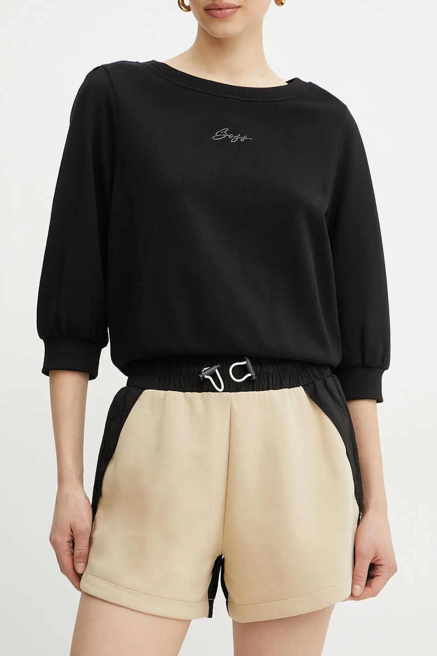 BOSS pantaloni scurti femei, culoarea bej, neted, high waist, 50541331