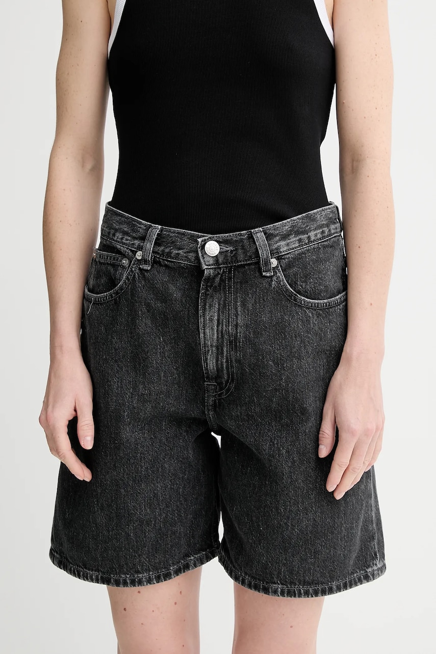 Levně Džínové šortky Samsoe Samsoe SASHELLY dámské, šedá barva, high waist, F25100167