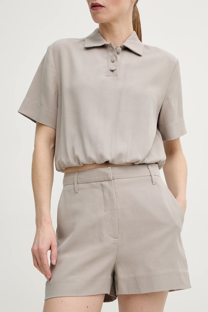 Remain pantaloni scurti femei, culoarea bej, neted, high waist, 5025901675