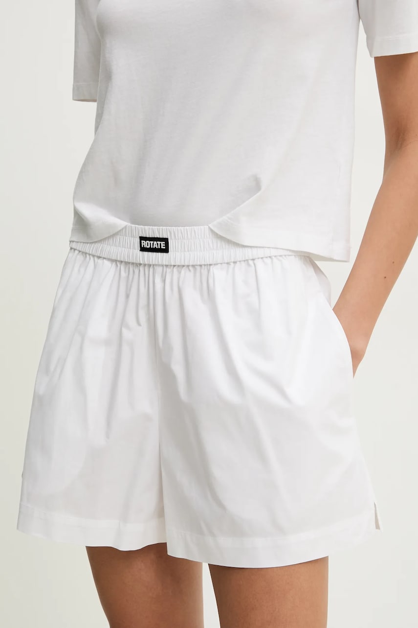Rotate pantaloni scurți femei, culoarea alb, uni, high waist, 113828400 Rotate pantaloni scurți femei, culoarea alb, uni, high waist, 113828400